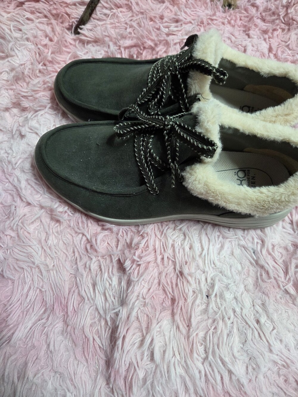 Ryka Faux-Fur Trim Lace-Up Ankle Boots - Dark Gray